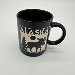 Vintage Alaska Moose Coffee Mug Navy Blue Ceramic Souvenir ACE Wilderness Cabin